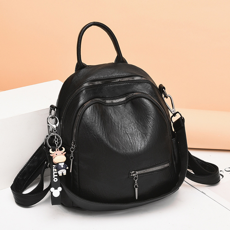 Mochila de cuero Pu de , Mochila de viaje de para mujer, mochilas escolares de , bolsos de hombro para mujer, bolso: Negro