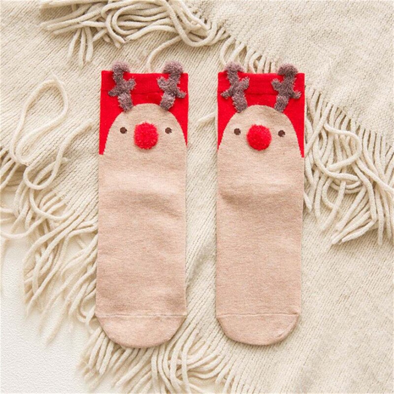 Chaussettes de noël, 1 paire, pour enfants, filles et garçons, chaussettes de noël, automne, éponge rayée, flocon de neige, élan, ours noël: 2