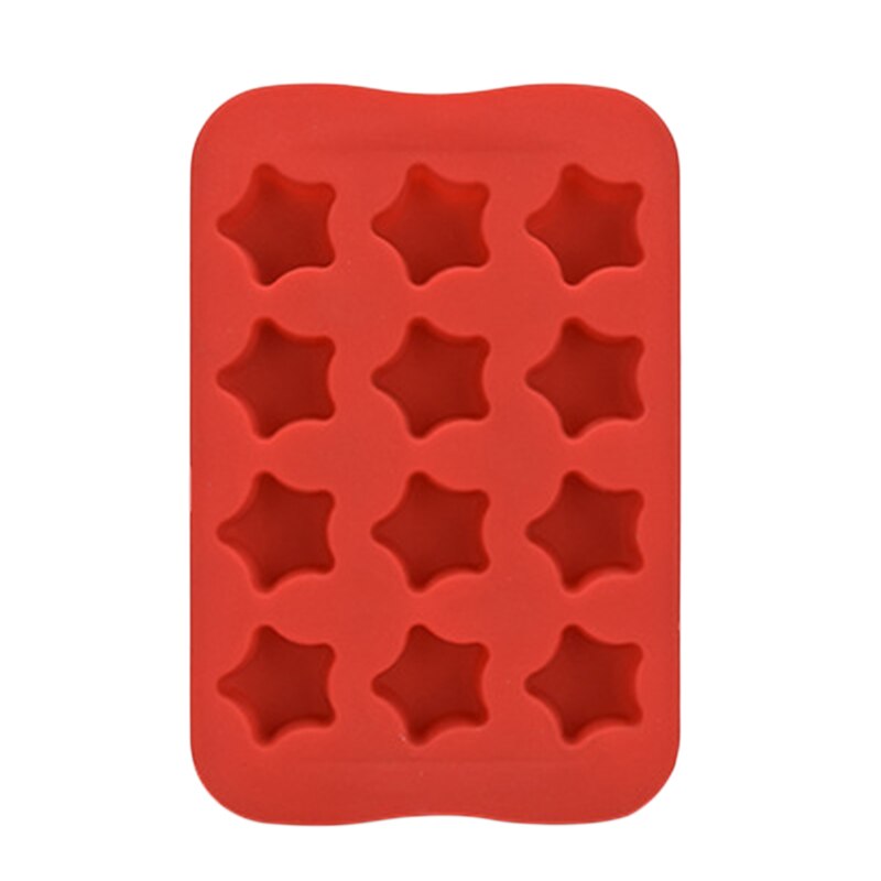 Ice Cube Tray Food Grade Silicone Mold Chocolate Mould 12 Grids Soft Ice Maker Jelly Pudding Mould Ice Cube Maker: Red-C