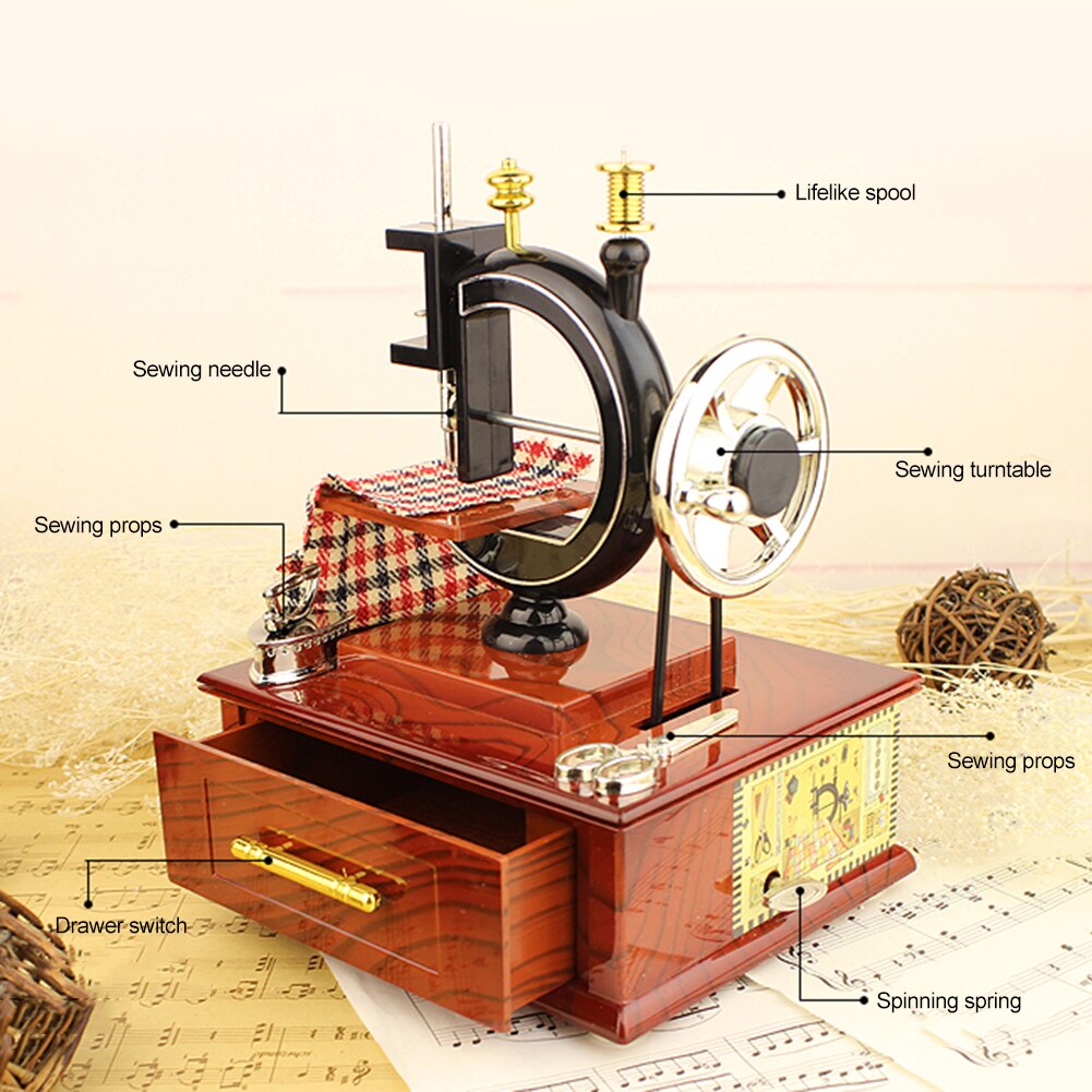 Resin Music Box Simulation Sewing Machine Retro Toy Jewelry Box Home Ornaments for Couple Romantic