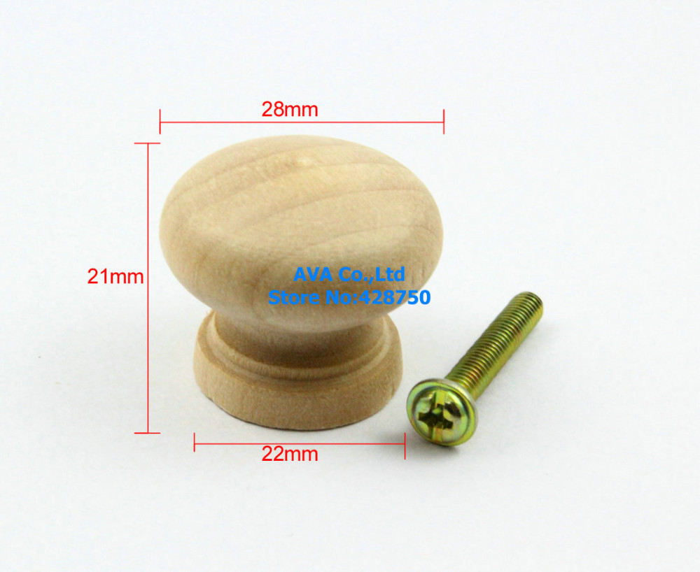 25 piezas 28mm sin pintar cajón de madera tirador de armario mobiliario mango de madera