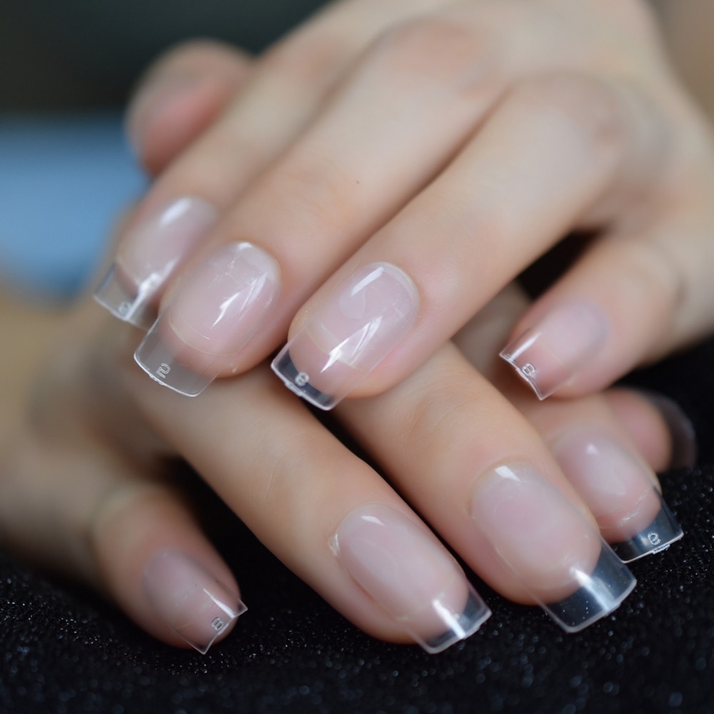 Medium matt genomskinlig salong nail art tips klar fyrkantig tryck på manikyr acylic lösnaglar kit 24
