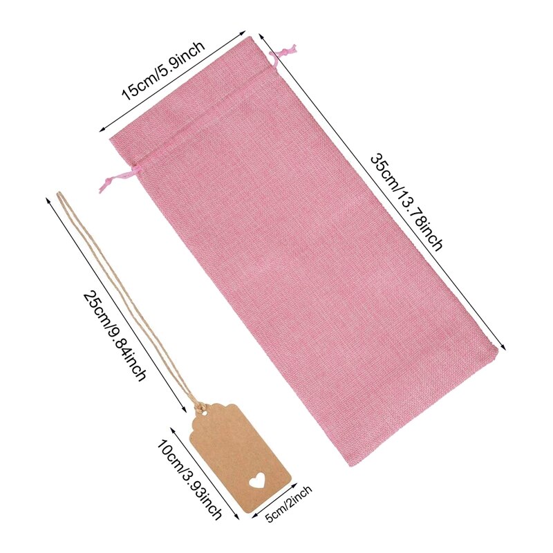 Herbruikbare jute wijnzak, 12 stuks wijnfles geschenkzakken met trekkoord, labels en touwen voor cadeau, Kerstmis, bruiloft, verjaardag, vakantiefeest, enz. (rood