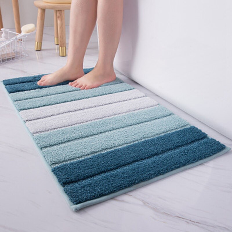 Oneup skridsikker bademåtte badeværelse tæppe enkel stribet absorberende tæppe værelse stue dør trapper badeværelse fod gulvmåtter: Blå gradient / 46 x 71cm