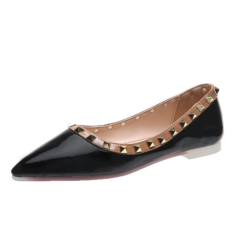 Nitar flats lack läder slip on platta skor spetsiga tå båtskor dam loafers godis färg kvinnlig sko zapatos mujer 8147c: Svart / 8.5