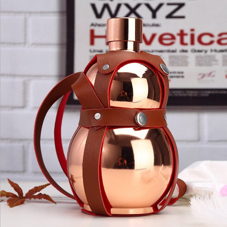 Bouteille de vin antique en acier inoxydable, petite gourde, gourde, bouteille de sport portable et créative avec ceinture, 0.25-1.5KG: gold 1500g