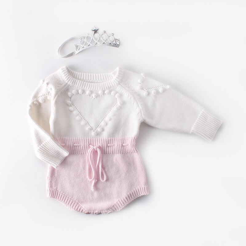 Babypige strik bukser lange ærmer uld strik bukser baby prinsesse trekant jumpsuit småbørn børns efterår vinter tøj: B / 24m