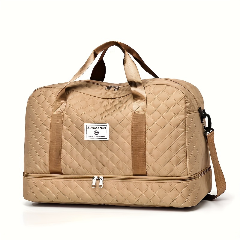 Sac de sport de luxe, sac à main de grande capacité, initié et sac fourre-tout à bandoulière avec séparation de support sec, poches latérales pour touristes, voyage, salle de sport: Kaki