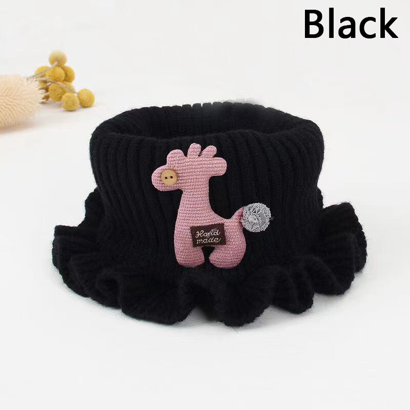 Winter Casual Baby Girls Scarf Children Knitted Neck Warmer Boy Cartoon Warmer Crochet Cowl Collar Kids Outdoor Neckerchief: black