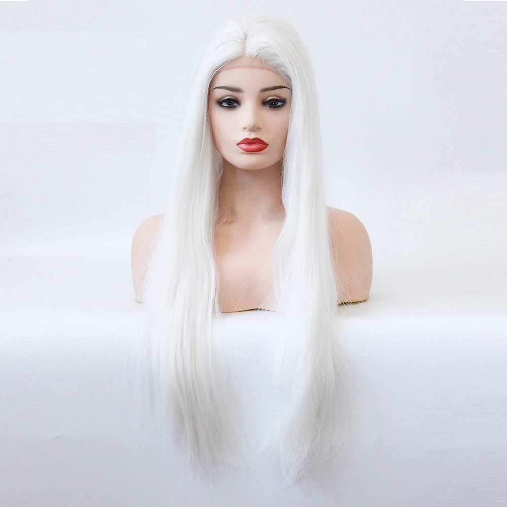 V'NICE Middle Part Platinum Blonde Wig Straight Glueless Synthetic Lace Front Wigs for White Women Heat Resistant Fiber Hair