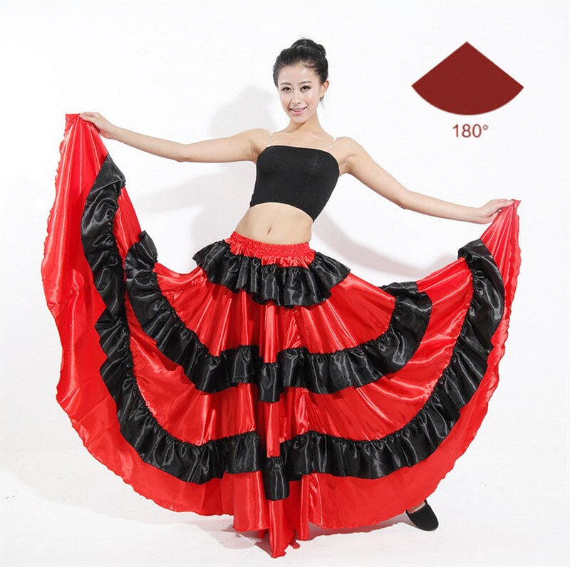 Jupe Flamenco espagnole pour femmes, robe de danse, Costumes, spectacle sur scène, fête, rouge, vêtements féminins: Style D 180 degree