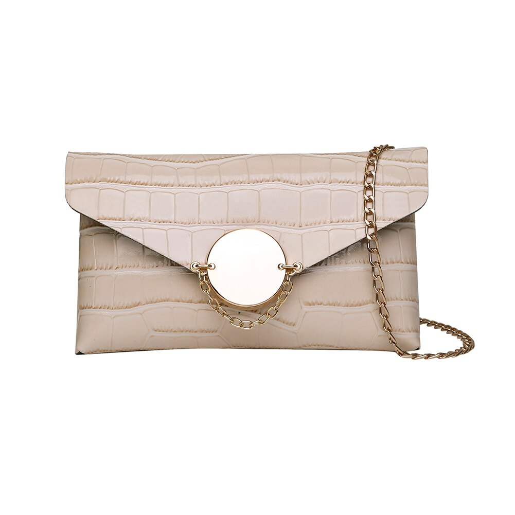 Steen Patroon Crossbody Tassen Vrouwen Pu Lederen Ketting Kleine Envelop Schouder Messenger Purse Handtas: Beige