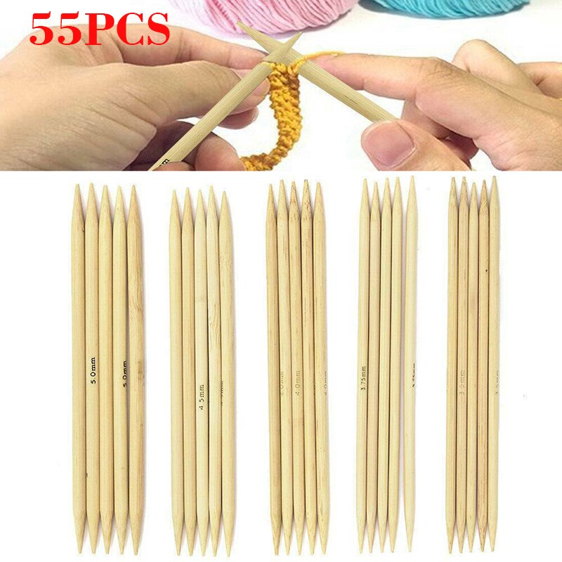 55 Pcs Double Pointed Bamboo Knitting Needles Sweater Glove Knit Tool Set