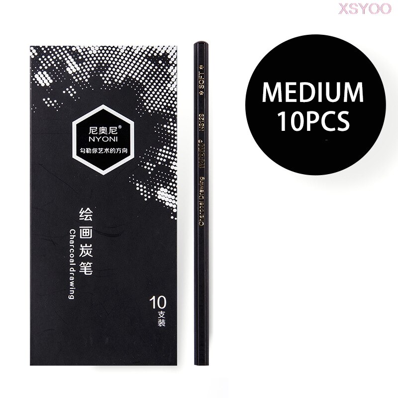 NYONI 10/12Pcs 14B Pencil Set Dedicate Charcoal Pencil Soft Medium Hard Painting Pencils Sketch Pencil Art Supplies Staionery: 10 Medium-black
