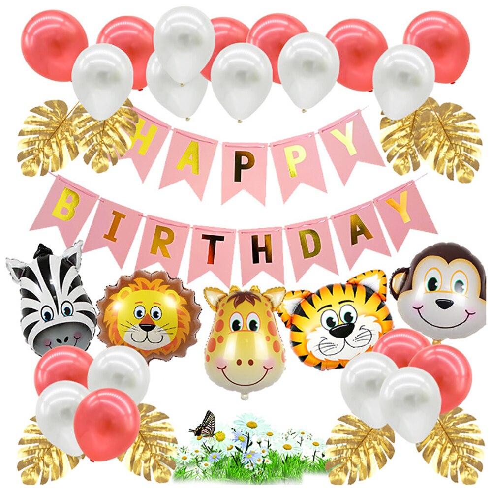 Kinderfeestdecoratie ballonnenset met bosdieren en zeethema, decoratie-accessoires, kleurrijke ballonnendecoratieset: Rood