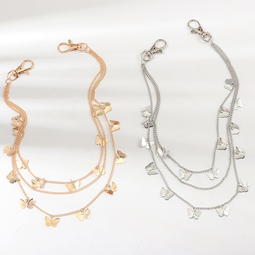 mariposa pantalones cadena multicapa Metal cadenas cintura llavero lateral de Metal accesorios colgante para Jeans