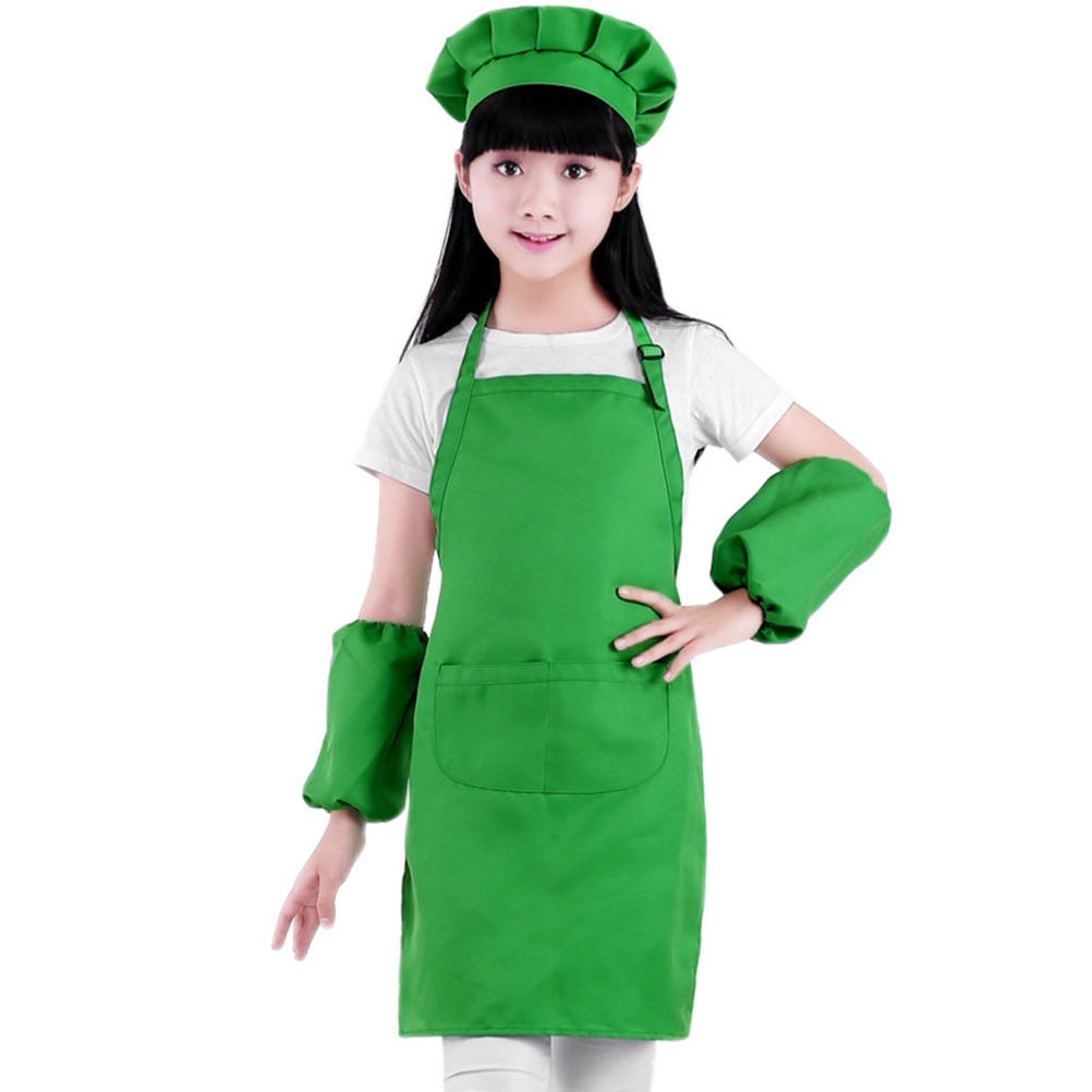 Green Polyester Children Hat Apron Suit Complete Kitchen Playset Chef Set With Chef Hat For Kids Cooking Play