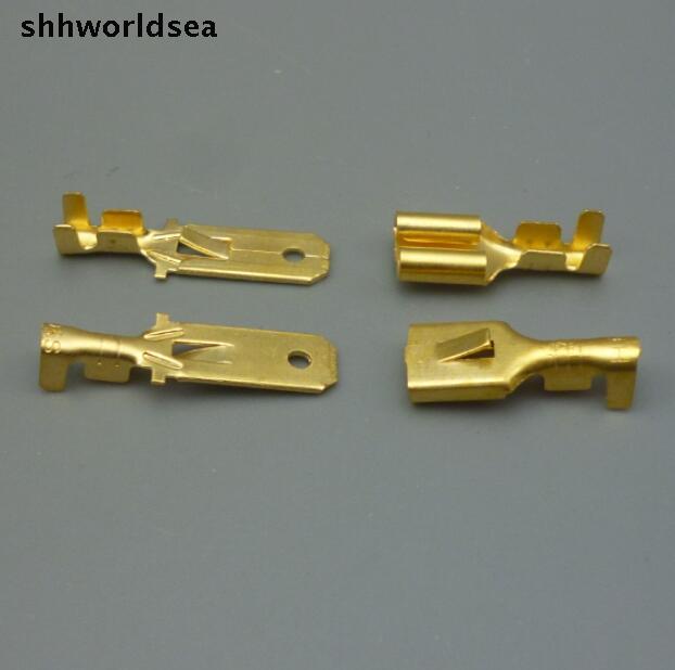 Shhworldsea 6.3mm Auto Crimp Splice wire Terminal 100pcs Man Spade Connector + 100pcs Vrouwelijke Spade Connector