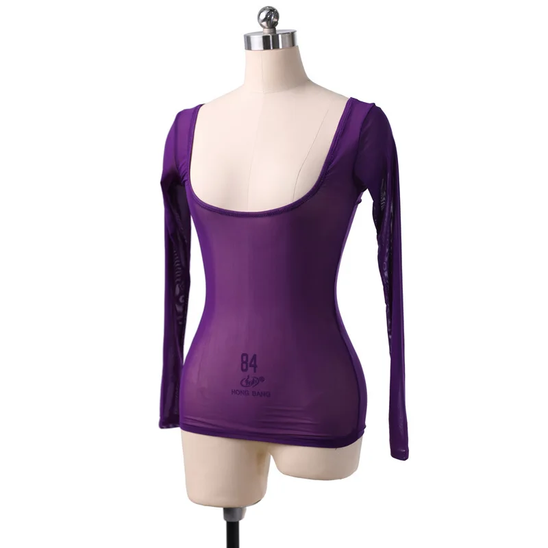 Dames lange mouw doorzichtige mesh pure crop top blouse shirt pull-on bodycon tee danser basiskleding sexy transparant naakt rood: WHITE