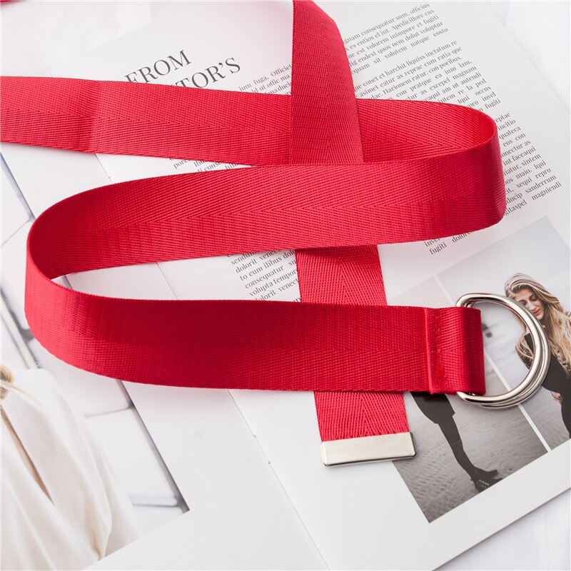 FOLOBE Women Unisex Belt Solid Canvas Belts Woven Female Fabric Waistband White Black Red Yellow Men: Red