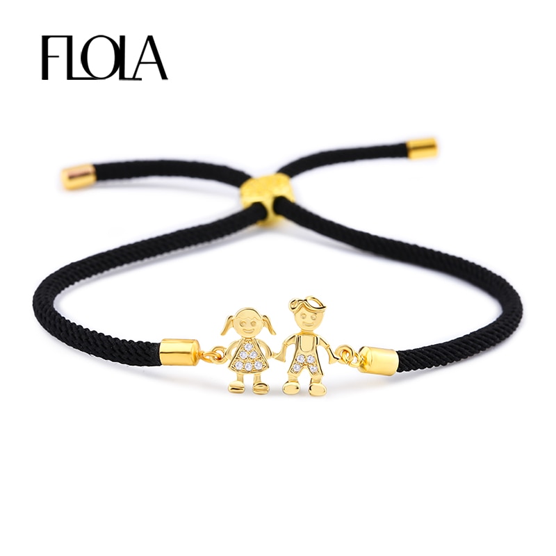 Flola Jongen & Meisje Vriendschap Armband Verstelbare Black String Rope Armband Cz Zirkoon Charm Paar Armband Sieraden Brtb05