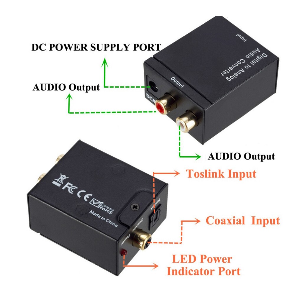 Dac Digitaal Naar Analoog Audio Converter Dac Coaxiale Audio Converter Decoder Hoofdtelefoon Spdif Optische Kabel Adapter Toslink Naar Rca