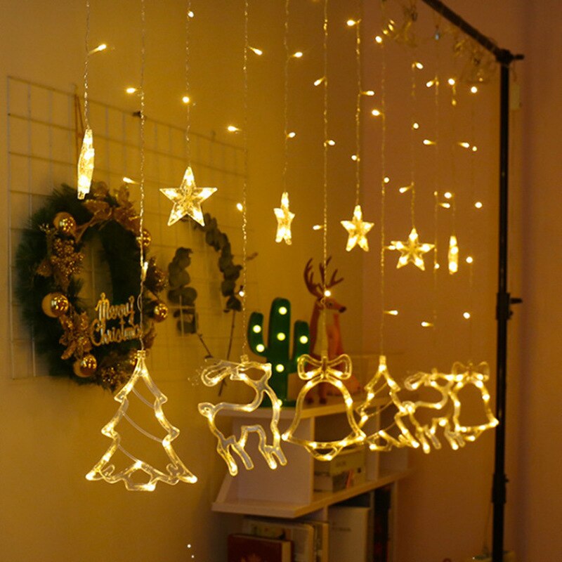 LED Icicle Star Moon Lamp Fairy Lights Curtain Garland Year Christmas Decorations for Home Festoon Led Light on The Window