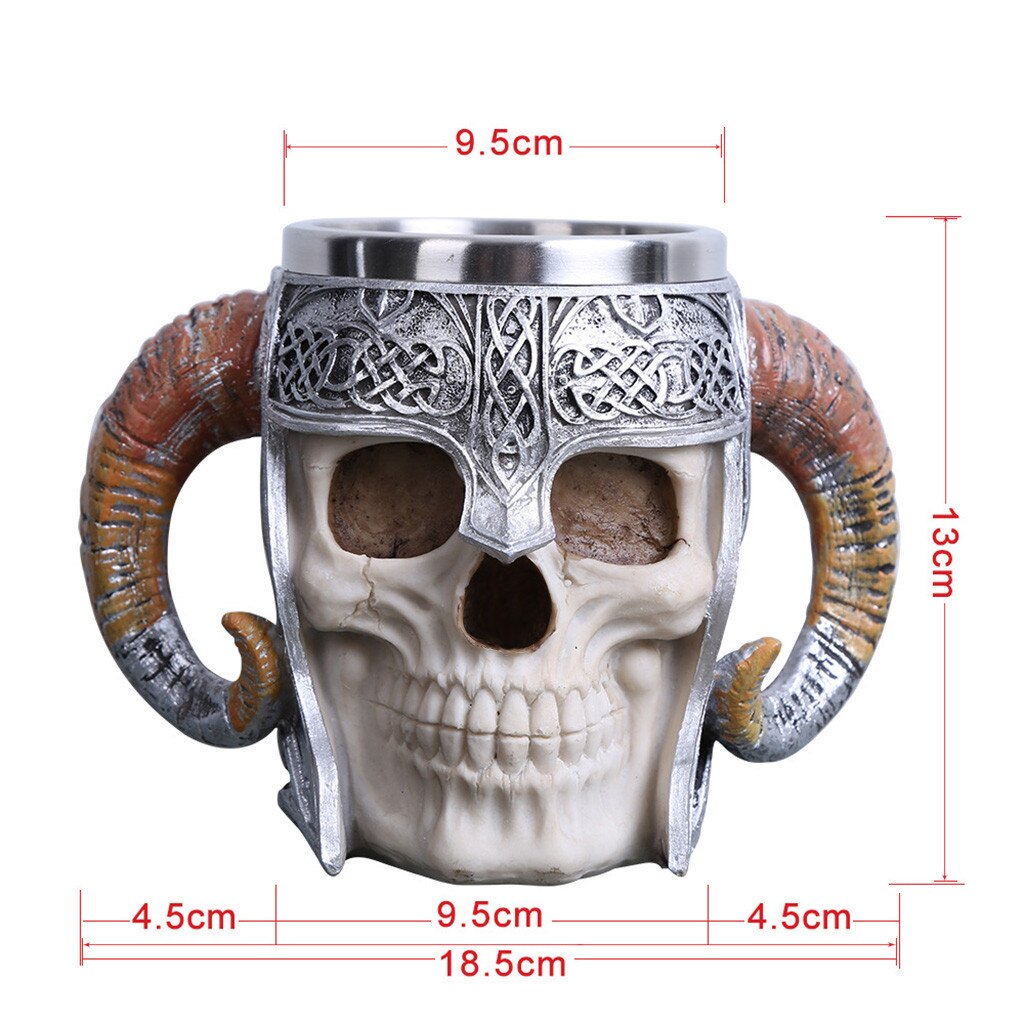 Stainless Steel Skull Mug Viking Ram Horned Skull Resin Beer Coffee Mug Travel Cup Tea Cup Drinkware Pub Bar Decor
