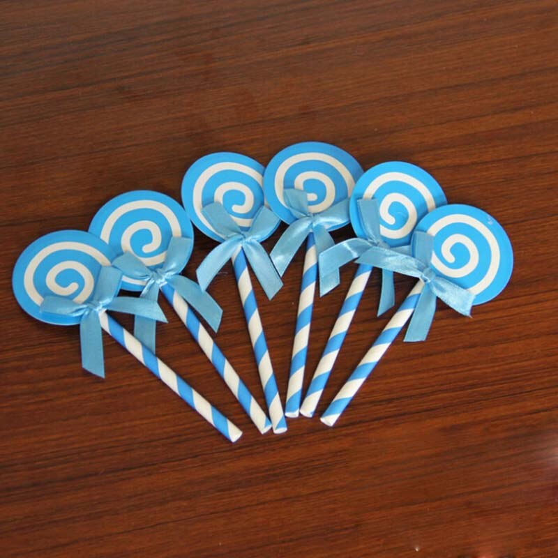6 stuks gekleurde cupcake taarttopper papieren lolly met rietje erin, kaartvlaggetjes, mooie decoratie voor bruiloften, verjaardagen en feestjes