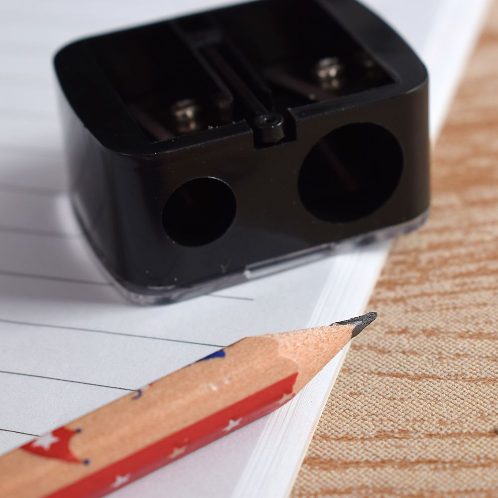 Precision Cosmetic Pencil Sharpener for Eyebrow Lip Liner Eyeliner with 2 Holes Plastic Metal Black Make up Pencil Sharpener