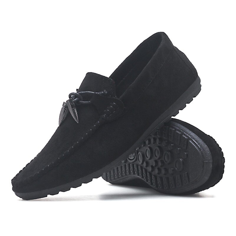 Män fritidsskor män skor mocka man loafers mockasiner hombre slip on herr lägenheter loafers manskor skor vuxen: Svart / 8