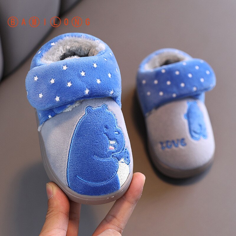 BAMILONG Toddler Slippers Kids Baby Shoes Plush Girls Boys Cute Indoor Cartoon Floor Shoes Winter Warm Casual Home Shoes S383