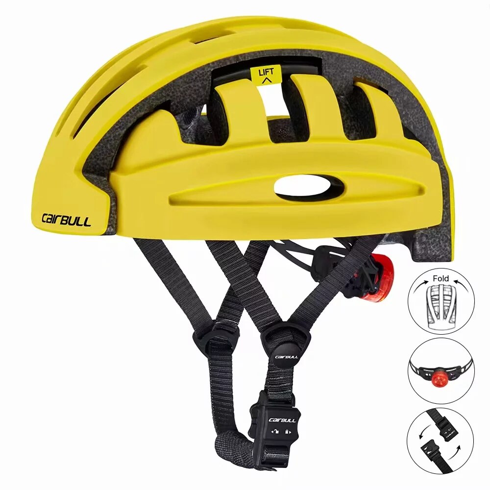 Cairbull Folding Bicycle Helmet bicycle electric scooter balance car with Rear Light Urban Foldable Riding Cyling Helmet: yellow