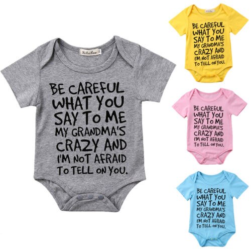 US STOCK Baby Boy Girl Casual Bodysuit Funny Letter Print cotton Jumpsuit Clothes Outfit Short Sleeve Summer Bodysuit