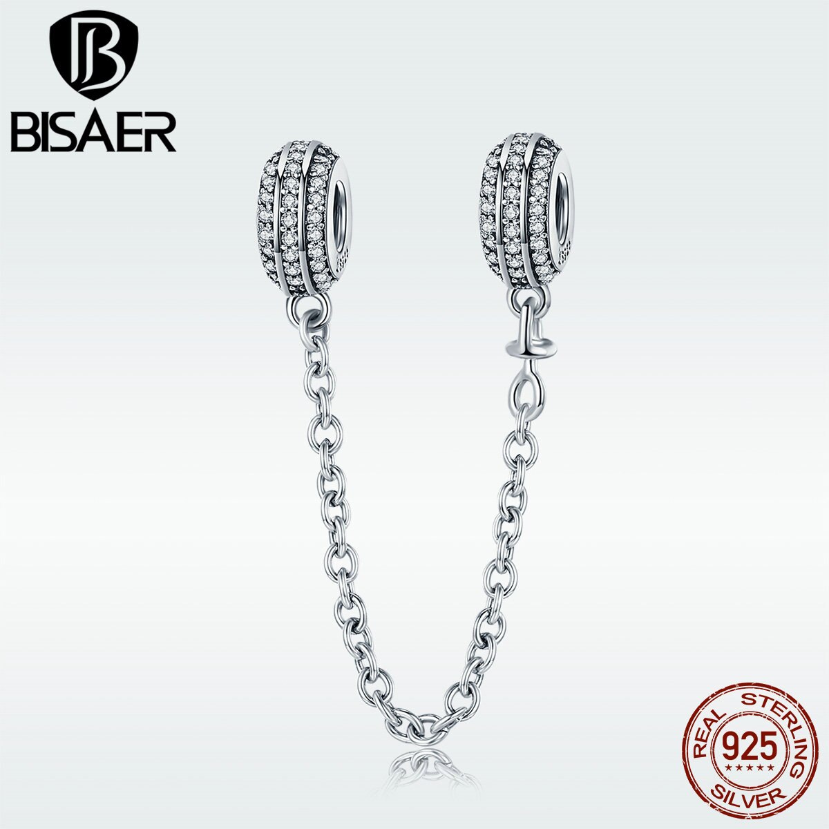 BISAER Authentische 925 Sterling Silber Schlange Kette Sicherheit Kette Stopper Reize Perlen passen Charme Armbänder Silber Schmuck ECC812