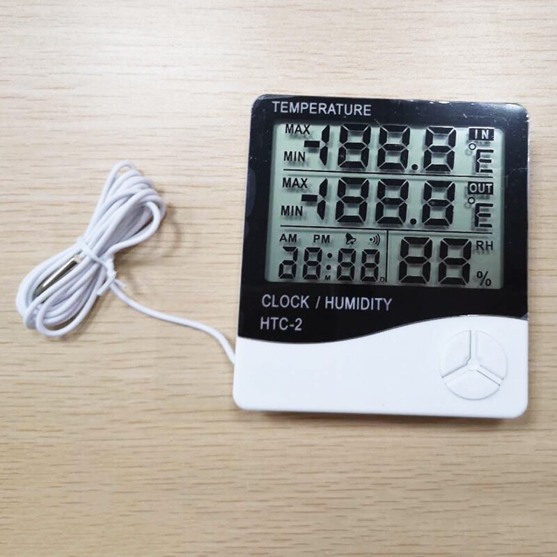 Digital termometer stor lcd-skärm display hygrometer temperatur fuktighetsmätare väckarklocka kalender inomhus utomhus