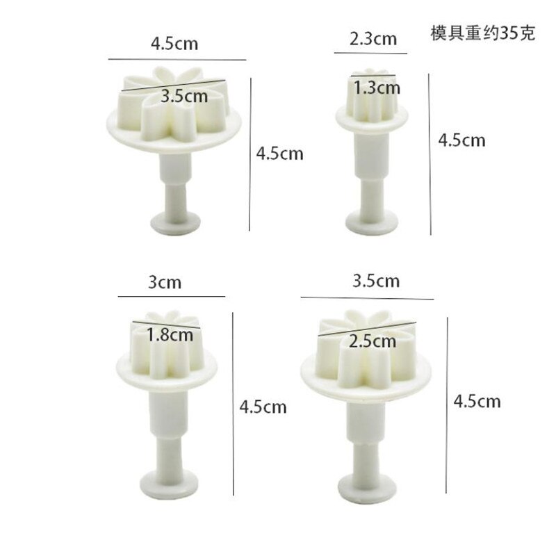 4 Stks/set Pruim Daisy Bloem Fondant Cookie Cutter Plunger Mold Cake Decorating Gereedschap Sugarcraft Biscuit Stempel Kerst Cutter