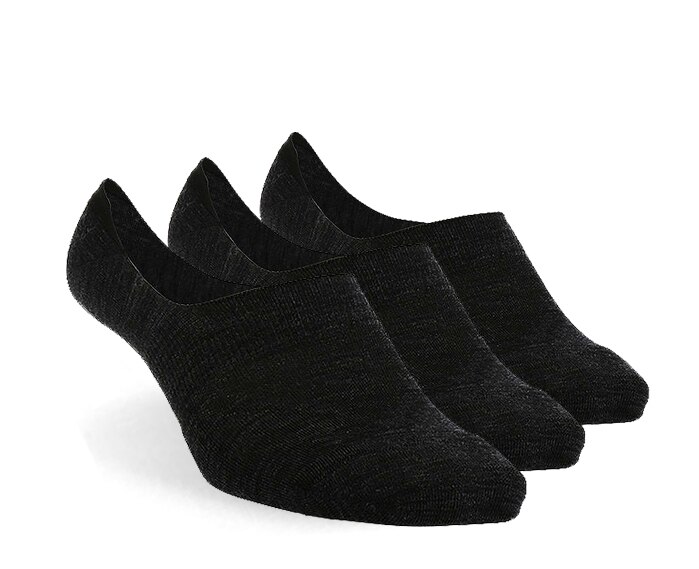 Running Socks, ZEALWOOD Meirno Wool Ultralight No Show Athletic Running Socks for Men and Women, 1/3 Pairs: 3 pair black / S