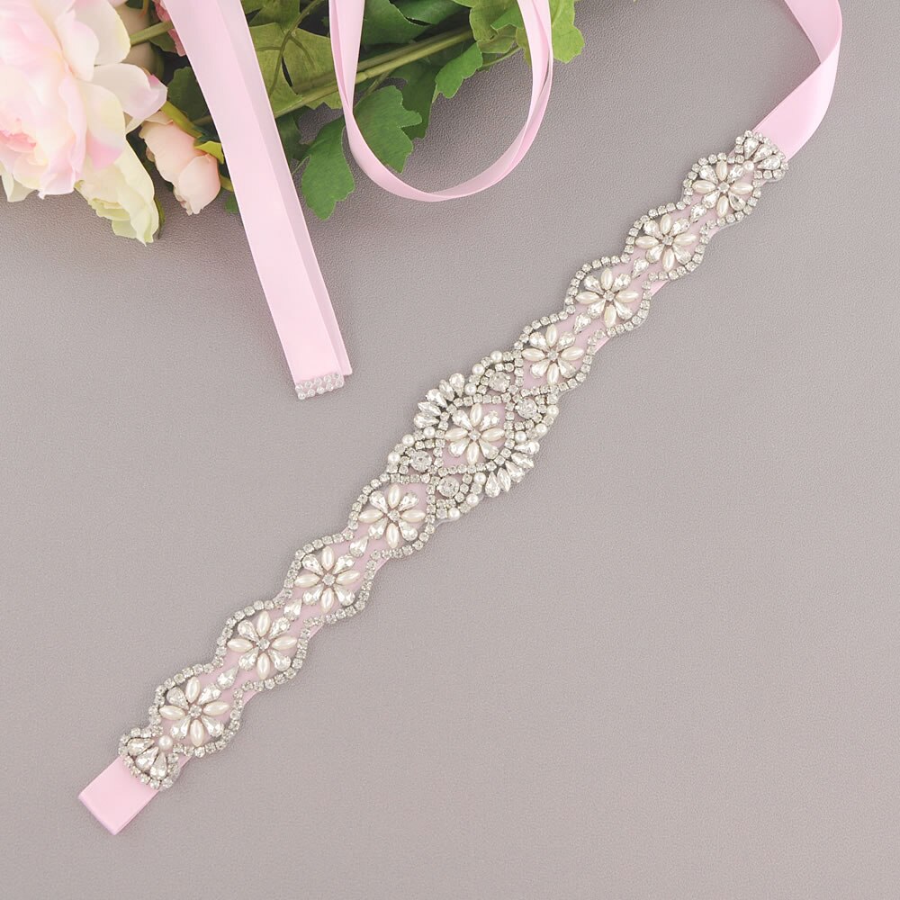 S161-S Luxe Bruid Jurk Riemen Met Strass Bruids Bruiloft Accessoires Riem Voor Vrouwen Trouwjurk Parel Riem Formele Riemen: Pink
