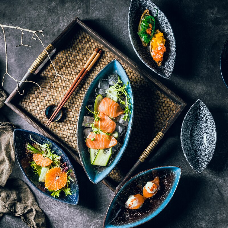 Uregelmæssig keramisk fad japansk dyb tallerken suppe tallerken restaurant tallerken dækket bord snack dessert frugt tallerken