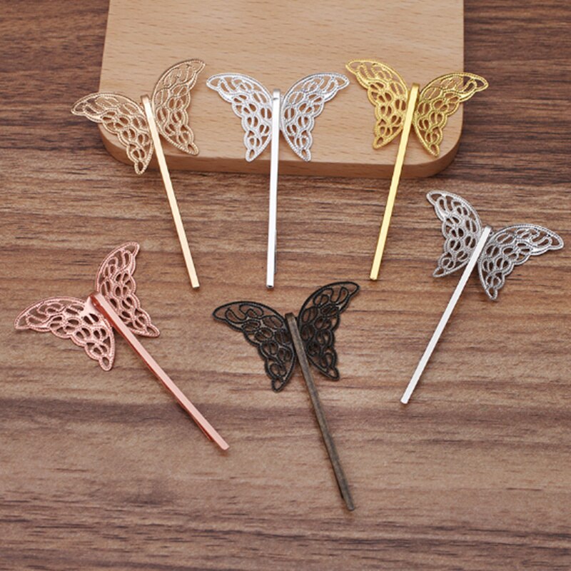 10Pcs 27X40Mm Koper Bloem Spacer Haar Sieraden Lijn Type Haarspeldjes Haarspelden Hairclips Side Clip Retro Haar dragen Accessoires