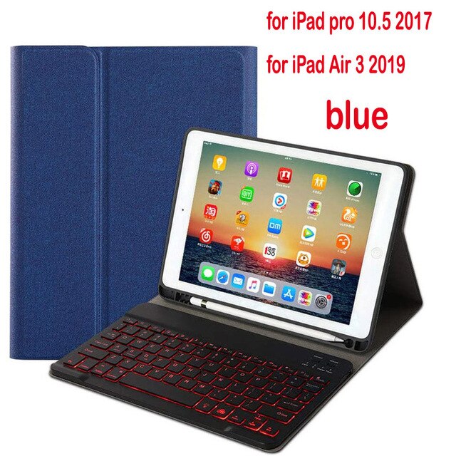 Schutzhülle für ipad 10.2 , 9.7 , 5th 6th 7th (generation) mit hintergrundbeleuchtung und tastatur, passend für ipad air 1 , 2 , 3 , pro 10.5, 11, mini 1 , 2 3 4 , 5: Für 10.5 blaue
