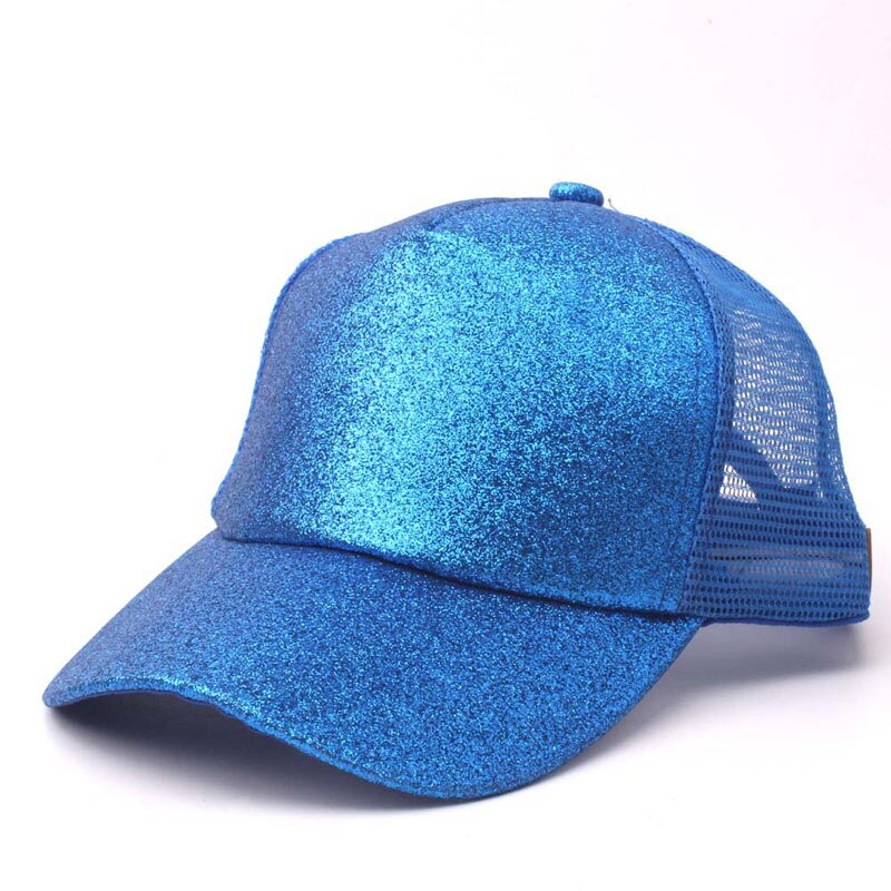 Summer Mesh Baseball Caps For Women Glitter Matte Ponytail Cap Shining Sequins Messy Bun Snapback Hip Hop Hat: dark blue