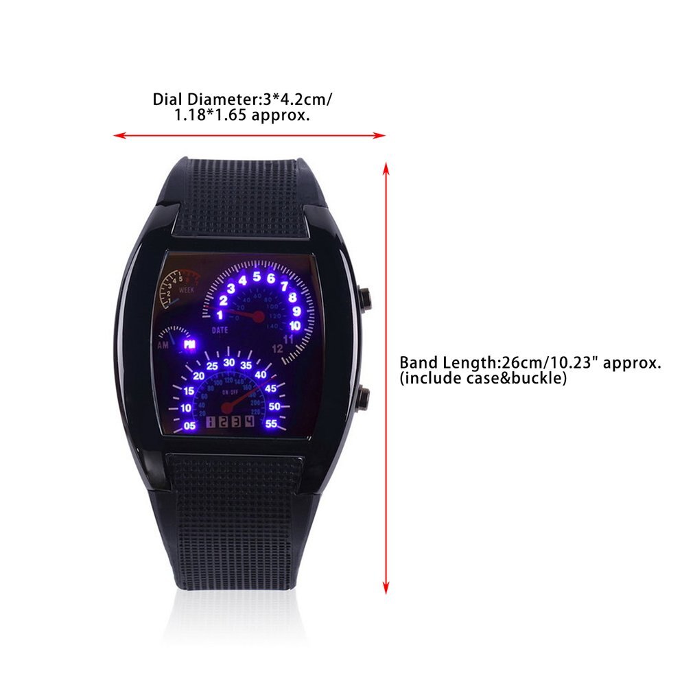 Luchtvaart turbo wijzerplaat flits led horloge heren dames sportwagen meter rubberen band horloges saat