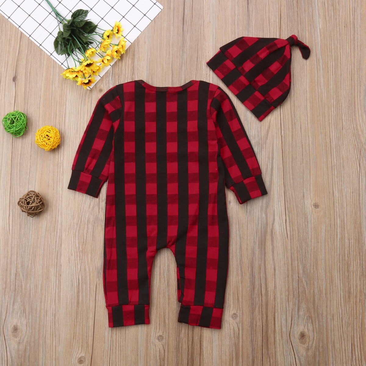 2018 Nova Marca Da Criança Do Bebê Dos Miúdos Meninas Meninos Outono Inverno Natal Romper + Chapéus 2 pcs Papai Noel Impressão Xadrez macacão de Manga longa