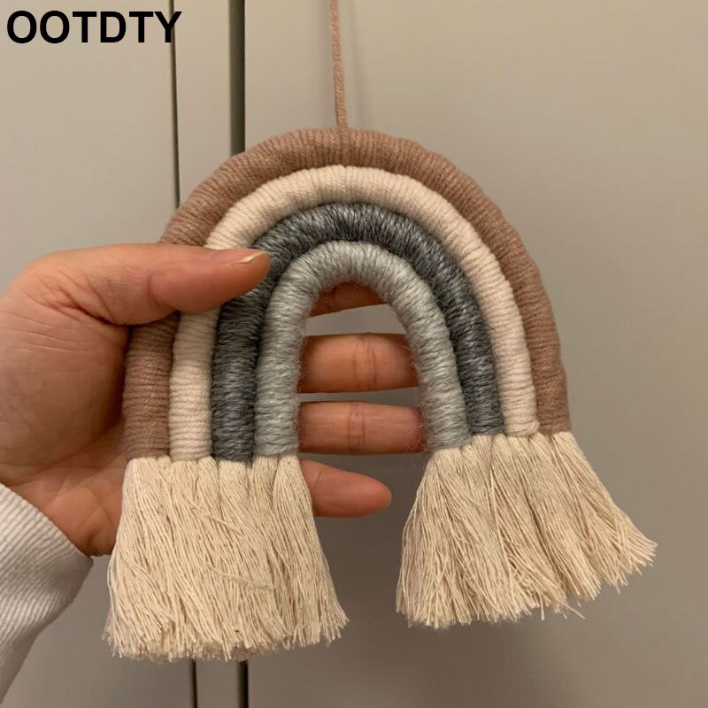 4 lager macrame regnbåge väggdekor för sovrum barnkammare baby barn rum färgglada gobeläng rep vävd tofs vägghängande leksaker