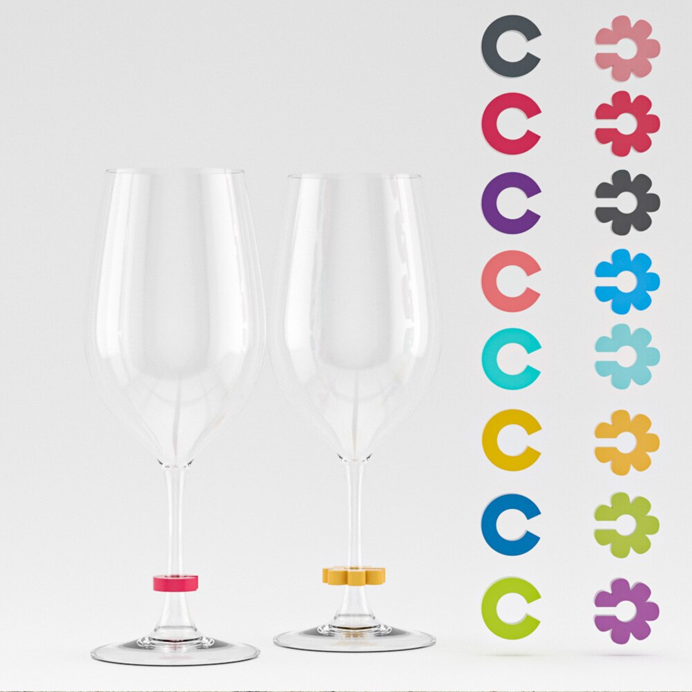 Marcadores de vasos de 16 piezas, identificador de vasos con forma de flor, etiquetas de vasos, marcadores de vidrio para cóctel Martinis