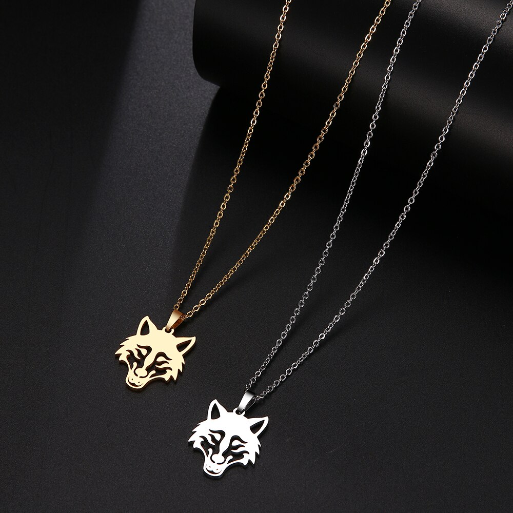 DOTIFI-collar de acero inoxidable para mujer y hombre, Gargantilla con cabeza de Lobo, colgante, joyería de compromiso