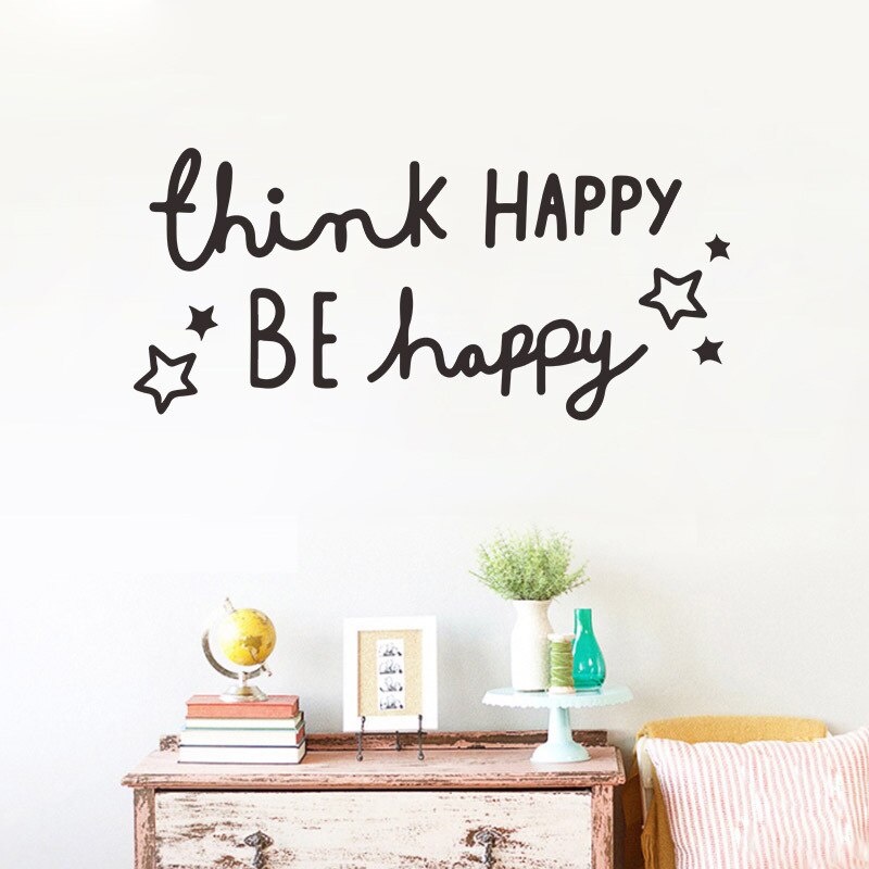 Think Happy Be Happy Quotes Wall Sticker Room Decoration Living Room Bedroom Kids Room Decal Wall Home Decor Stickers