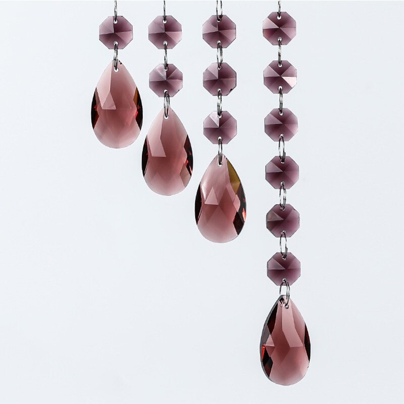 oben 2 satz/los Mehrfarbig Kristall Achteck Perlen + Engel tränen Facettierte Kristall Glas Kronleuchter Kristall Glas Suncatcher: Mitte  Violett